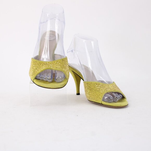 Versace Heels Sz 37 Lime Green Gold Studded Leather Suede AS IS 3" Heels - Picture 3 of 16
